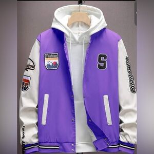 Manfinity Sporsity Men 1pc Letter Embroidery Two Tone Varsity Jacket